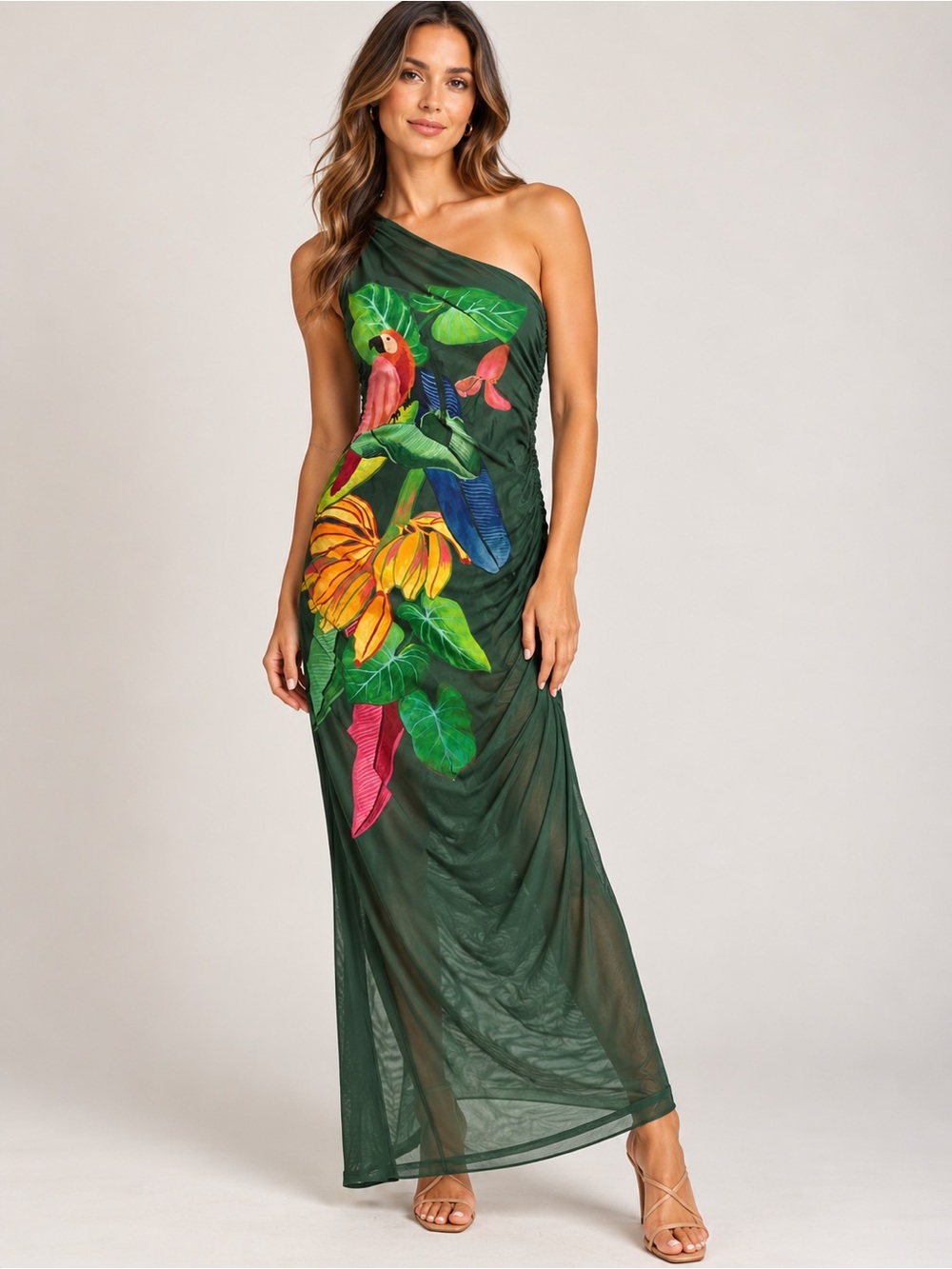 FARM Rio Dark Green Tropical Parrot Print Cover-Up